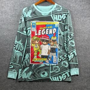 Hustle OG T-Shirt Youth M Blue Graphic Print Casual Streetwear Crew Neck